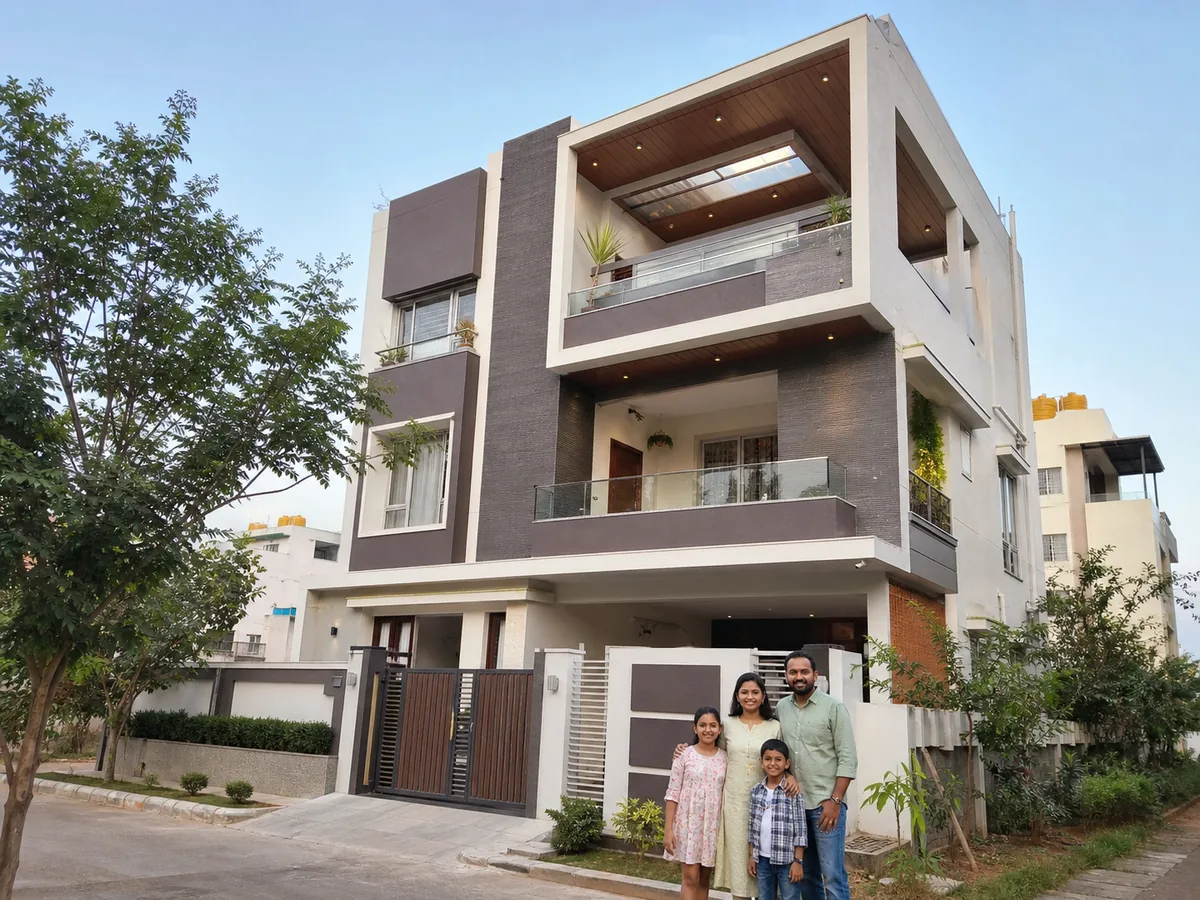 Independent house construction in Bangalore with skilled workers and reinforced concrete structure